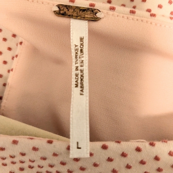 Free People Penelope mini dress pink polka dot puff sleeve fit and flare - Picture 6 of 6